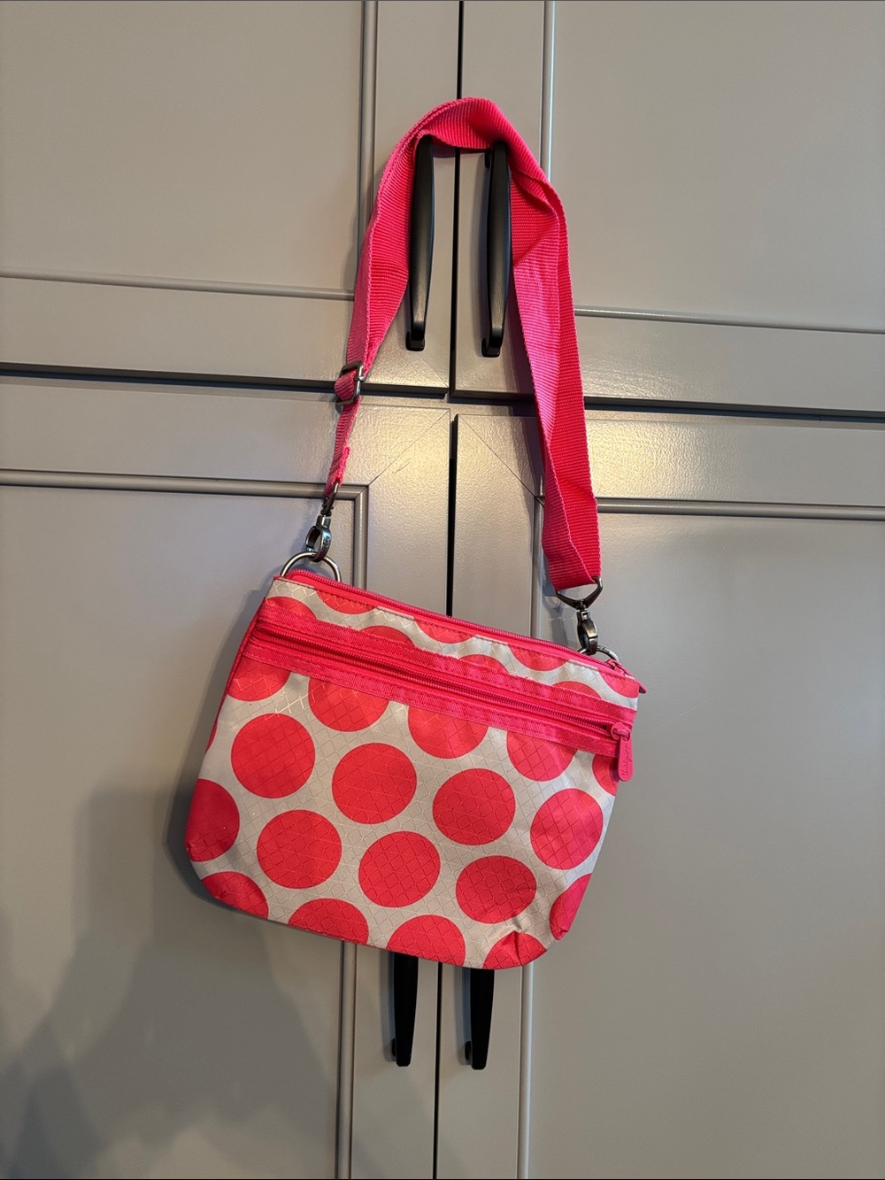 Thirty One Pink Polka Dot Crossbody Convertible Bag